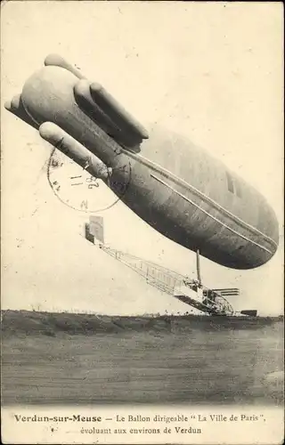 Ak Verdun sur Meuse, Le Ballon dirigeable La Ville de Paris evoulant