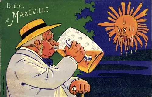 Ak Biere de Maxeville, Mann mit Bierglas, Durstige Sonne
