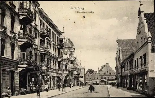 Ak Tschernjachowsk Insterburg Ostpreußen, Hindenburgstraße, Geschäfte