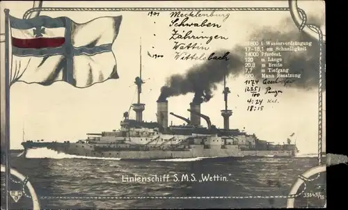 Ak Deutsches Kriegsschiff, Linienschiff SMS Wettin