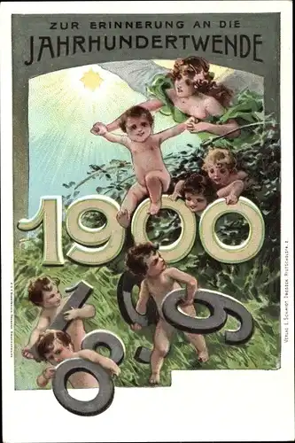 Ganzsachen Ak Glückwunsch Neujahr, Jahrhundertwende 1899 - 1900, Engel, Allegorie, Stern