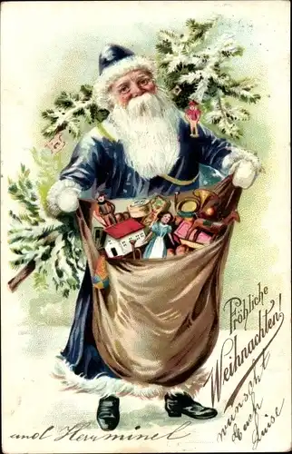 Präge Ak Glückwunsch Weihnachten, Weihnachtsmann, Geschenke, Tannenbaum