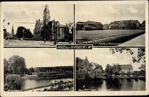Ak Gladbeck im Ruhrgebiet Westfalen, Rathaus, Finanz- und Polizeiamt, Ehrenmal, Museum