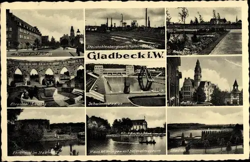 Ak Gladbeck im Ruhrgebiet, Postamt, Steinkohlebergwerk, Schwimmstadion, Haus Wittringen, Stadion