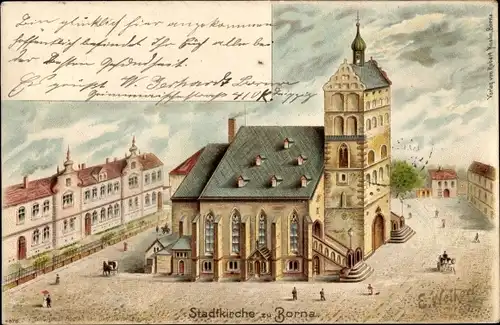 Künstler Litho Weikert, E., Borna im Kreis Leipzig, Stadtkirche