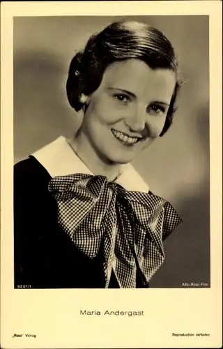 Ak Schauspielerin Maria Andergast, Portrait, Ross Verlag 9201/1