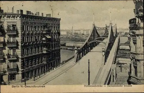 Ak Berlin Wedding Gesundbrunnen, Millionenbrücke, Swinemünder Straße