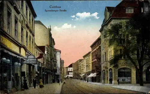 Ak Cottbus in der Niederlausitz, Spremberger Straße, Geschäfte