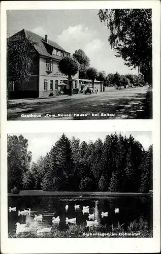 Ak Soltau Lüneburger Heide Niedersachsen, Gasthaus Zum neuen Haus, Parkanlagen, Böhmetal