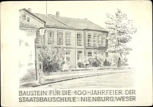 Künstler Ak Nienburg an der Weser, Baustein für die 100-Jahrfeier der Staatsbauschule