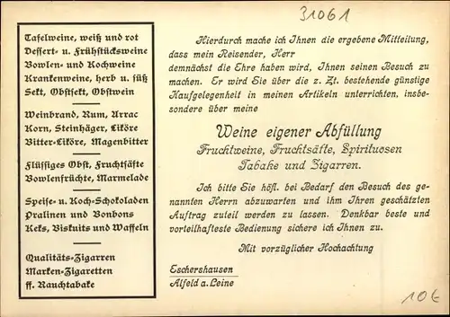 Ak Alfeld an der Leine, Weserland-Weinkellerei Eschershausen, Weinkellerei Zum Leinehaus