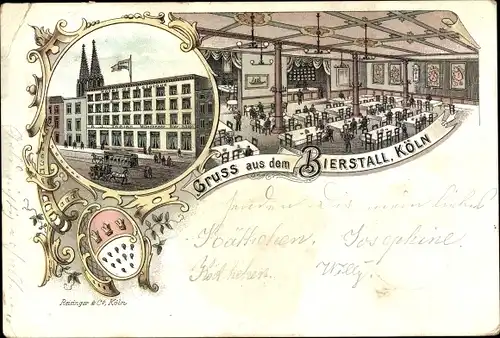 Litho Köln am Rhein, Bierstall, Außen- und Innenansicht