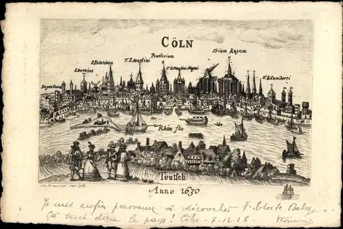 Künstler Ak Köln am Rhein, Rheinansicht, Anno 1630