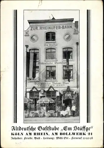 Ak Köln am Rhein, Am Bollwerk 21, Altdeutsche Gaststube Em Stüffge