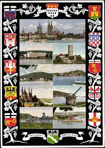 Wappen Ak Köln am Rhein, Rheinansicht, das schöne Rheinland, Koblenz, Linz, Remagen