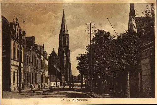 Ak Köln Nippes Longerich, Straßenpartie mit Kirche