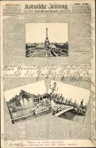 Ak Köln am Rhein, Kölnische Zeitung, Paris, Eiffelturm