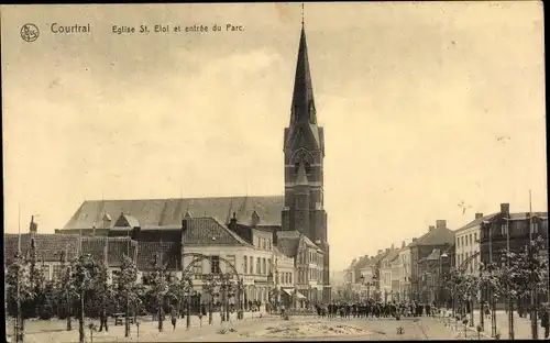 Ak Kortrijk Courtrai Westflandern, Eglise St. Eloi et entrée du Parc