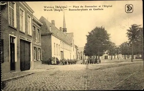Ak Wervik Wervicq Westflandern, Place du Steenacker et l'Hopital