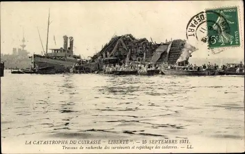 Ak Französische Kriegsschiffe, La Catastrophe du Cuirasse Liberte 1911