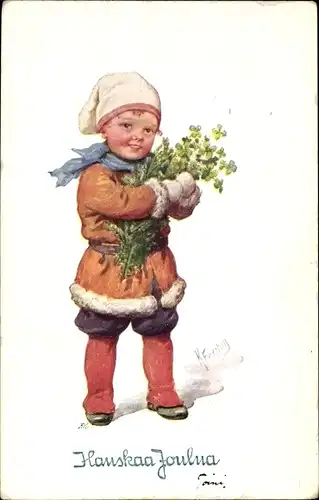 Künstler Ak Feiertag, Karl, Frohe Weihnachten, Kind mit Kleeblättern