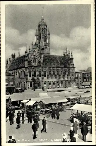 Ak Middelburg Zeeland, Groote Markt met Stadhuis