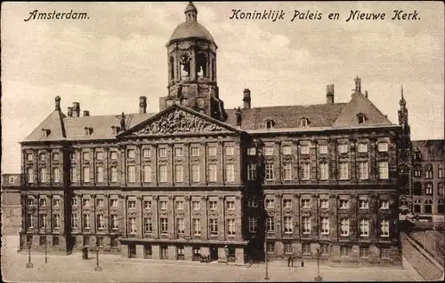 Ak Amsterdam Nordholland Niederlande, Koninklijk Paleis en Nieuwe Kerk