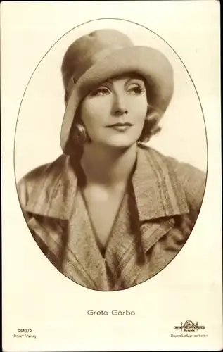 Ak Schauspielerin Greta Garbo, Portrait, Hut