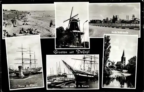 Ak Delfzijl Groningen, Haven, Soda Industrie, Kerk, Strand, Peter A. Koerts, Molen