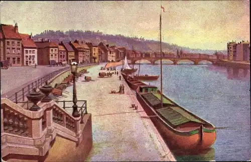 Künstler Ak Liège Lüttich Wallonien, vue générale du Quai, le pont