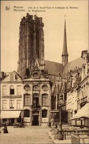 Ak Mechelen Mecheln Malines Flandern Antwerpen, Grand Place et Cathedrale St. Rombaut