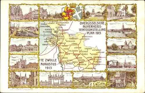 Landkarten Ak Zwolle Overijssel,Overijsselsche Nijverheids Tentoonstelling Plan 1913, Stadtansichten