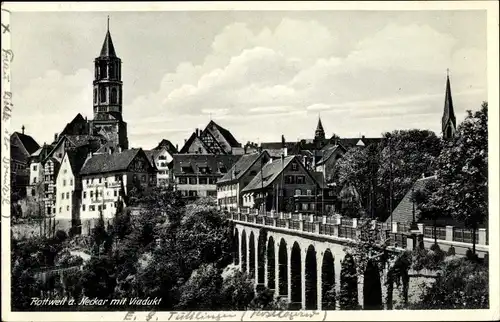 Ak Rottweil am Neckar, Ortsansicht mit Viadukt, Turm