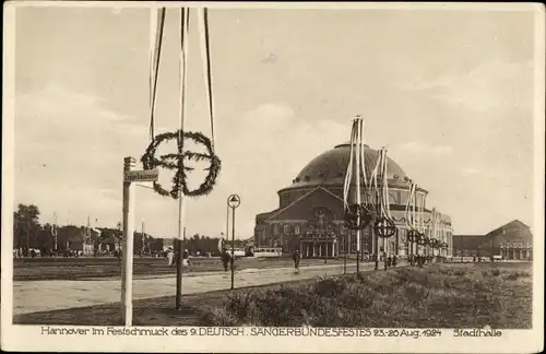 Ak Hannover Niedersachsen, Stadthalle, Festschmuck d. 9. Dt. Sängerbundesfestes 1924, Zeppelinstraße