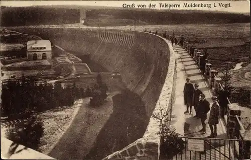 Ak Muldenberg Grünbach im Vogtland, Talsperre Muldenberg, Blick von der Staumauer