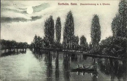 Ak Northeim in Niedersachsen, Abendstimmung an der Rhume, Ruderboot