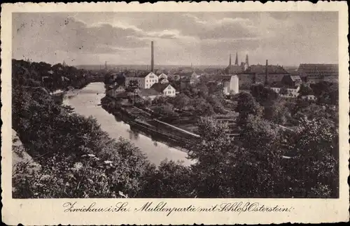 Ak Zwickau in Sachsen, Muldenpartie mit Schloss Osterstein