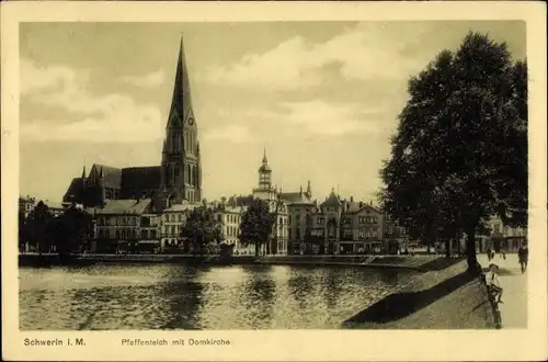 Ak Schwerin in Mecklenburg, Pfaffenteich mit Domkirche