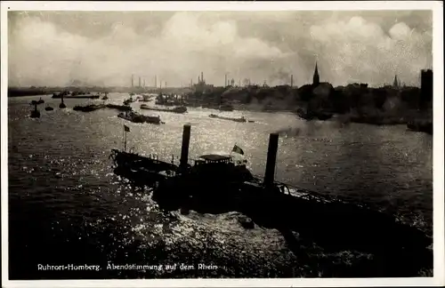 Ak Ruhrort Homberg Duisburg Nordrhein Westfalen, Abendstimmung auf dem Rhein, Salondampfer