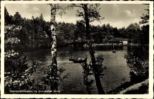 Ak Tharandt im Erzgebirge, Seerenteichbaude, Ruderer, Bootshaus