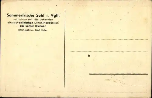 Ak Sohl Bad Elster im Vogtland, Gasthof zur Krone, Genesungsheim, Sachsenquelle