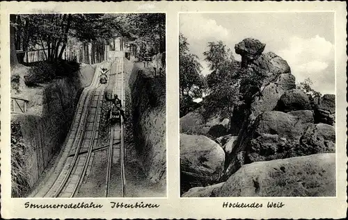 Ak Ibbenbüren im Tecklenburger Land, Sommerrodelbahn, Hockendes Weib Felsen