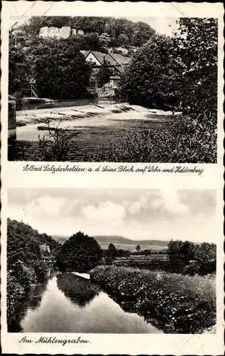 Ak Salzderhelden Einbeck in Niedersachsen, Blick auf die Wehr und Heldenburg, Am Mühlengraben