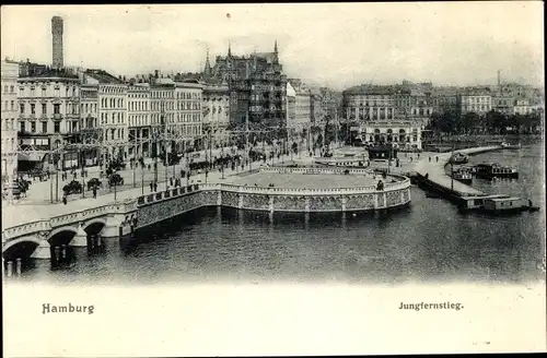 Ak Hamburg, Jungfernstieg, Passanten, Schiffe