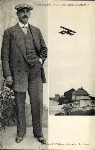 Ak L'Aviateur Duval et son biplan Caudron, Flugpioniere, Zivilflugzeug