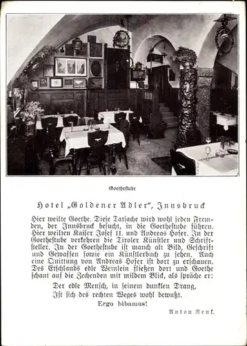 Ak Innsbruck in Tirol, Gasthof Goldener Adler, Innenansicht, Herzog Friedrich Straße