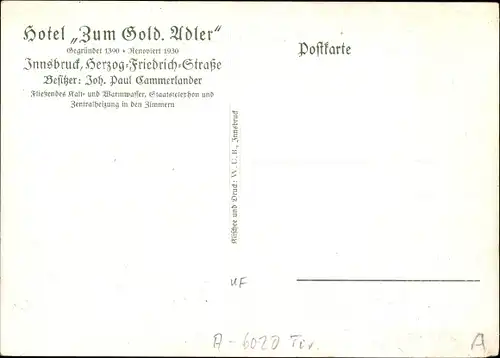 Ak Innsbruck in Tirol, Gasthof Goldener Adler, Innenansicht, Herzog Friedrich Straße