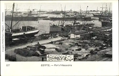 Ak Alexandria Ägypten, Port, Hafen mit Frachtdampfern