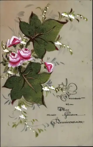 Zelluloid Ak Rosen, Blühende Blumen, Blumenblatt