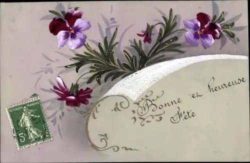 Zelluloid Ak Blumen, Glückwunsch